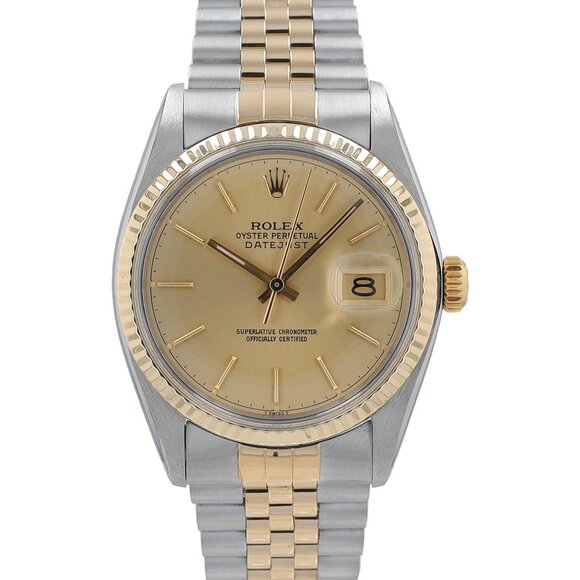 Rolex Datejust 16013 36mm Champagne Index Dial Fluted Bezel Jubille Band - Picture 1 of 8